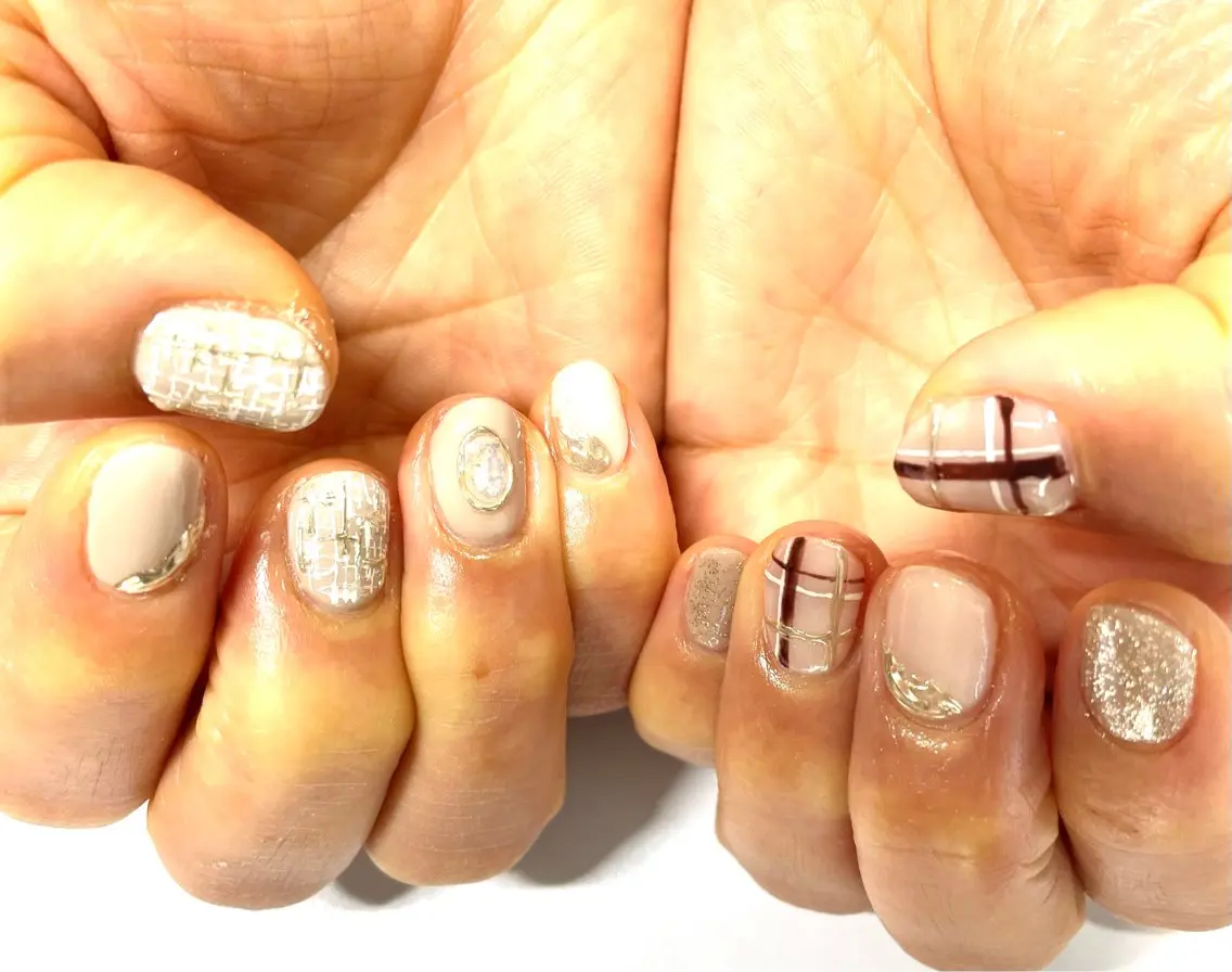 ネイル アニマル柄 アートネイル ミラーネイル ツイードネイル koto nailsのネイルデザイン