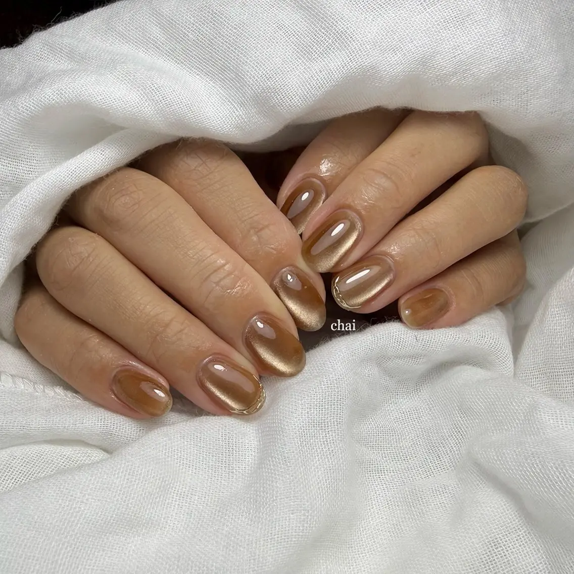 ネイル ブラウン マグネットネイル ワンカラーネイル ハンドネイル chai nail + eye📍鶴橋のネイルデザイン
