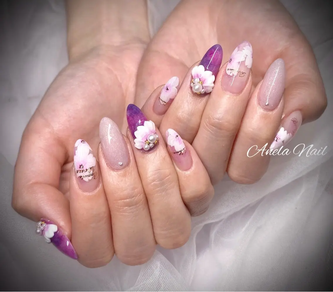 ネイル アートネイル 桜ネイル 春ネイル Anela Nailのネイルデザイン