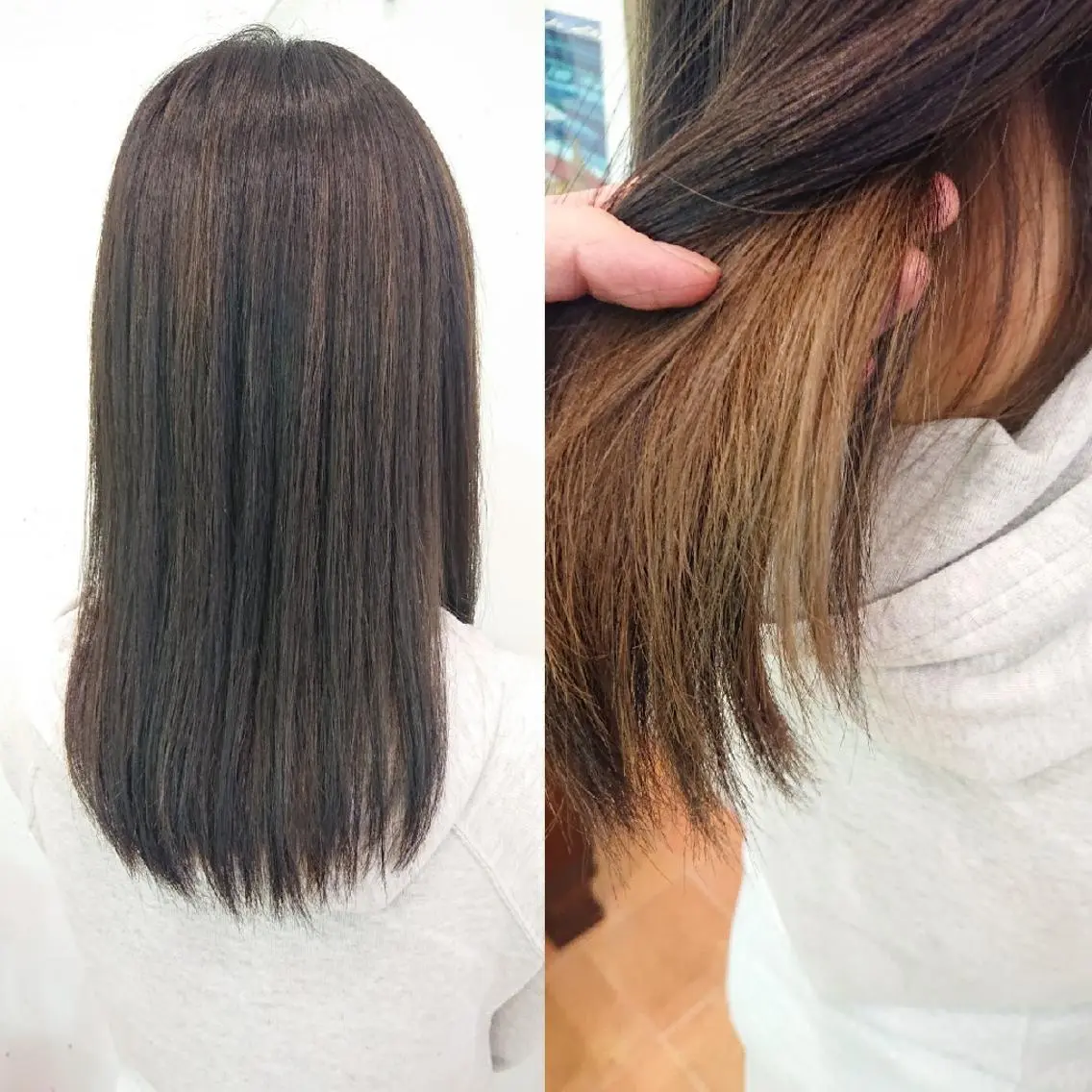 セミロング カラー アッシュ ベージュカラー ハイライトカラー インナーカラー ハイライト 山口 彩海のヘアスタイル
