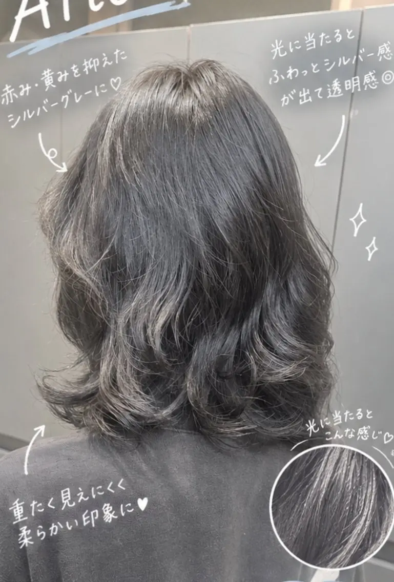 ミディアム カラー 黒髪 透明感カラー シルバー ヘアカラー ─BAYSHORE ・HIROSE─のヘアスタイル
