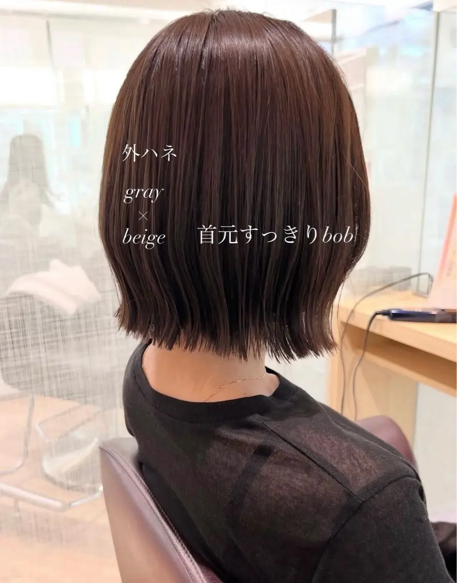 ショート ボブ くびれヘア 外ハネヘア カット ヘアカラー 加納千華 /ボブ/ぱつっとボブのヘアスタイル