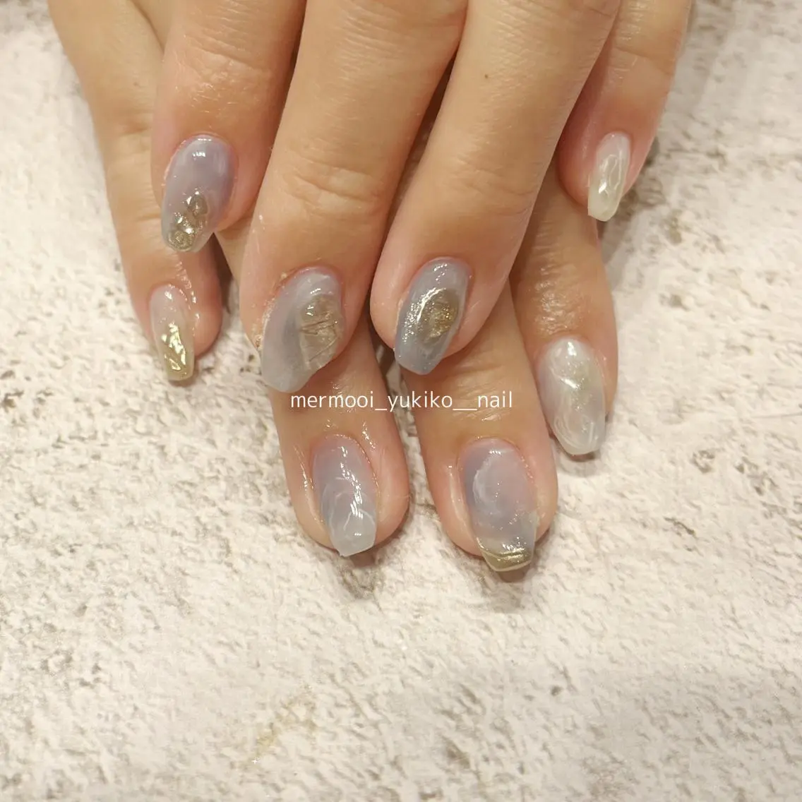ネイル アートネイル ブルー クリアネイル ジェルネイル 韓国ネイル mermooi nailのネイルデザイン