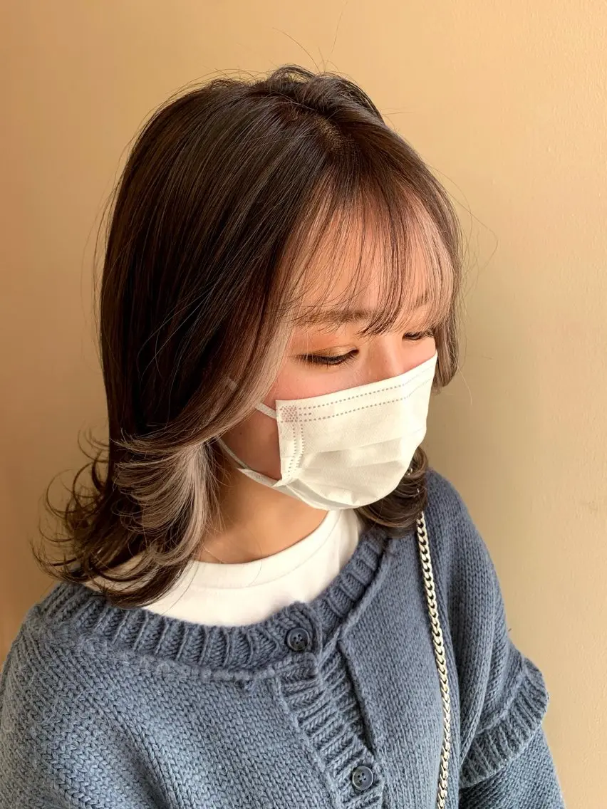 ミディアム カラー ミストバング イヤリングカラー フェイスフレーミング ヘアカラー ブリーチ✨/似合わせ カラー🎀/Yuzuのヘアスタイル