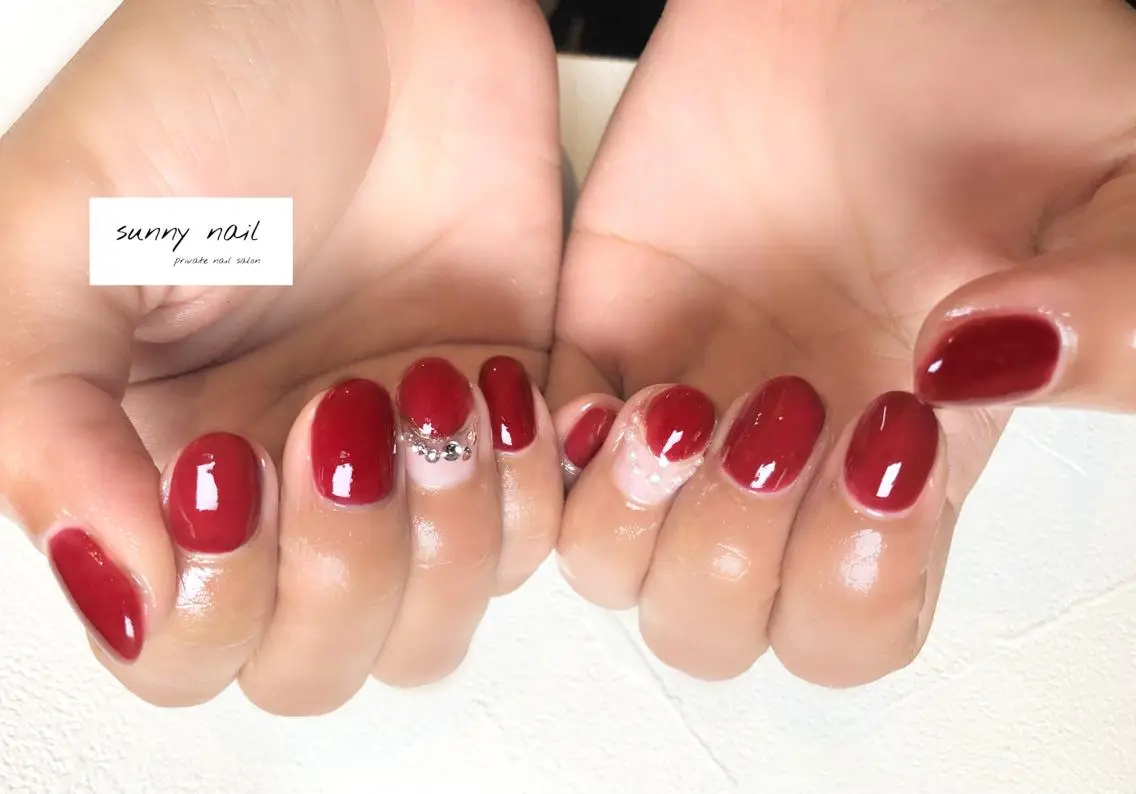 ネイル べっ甲ネイル ボルドー ジェルネイル ニュアンスネイル パラジェル sunny nailのネイルデザイン