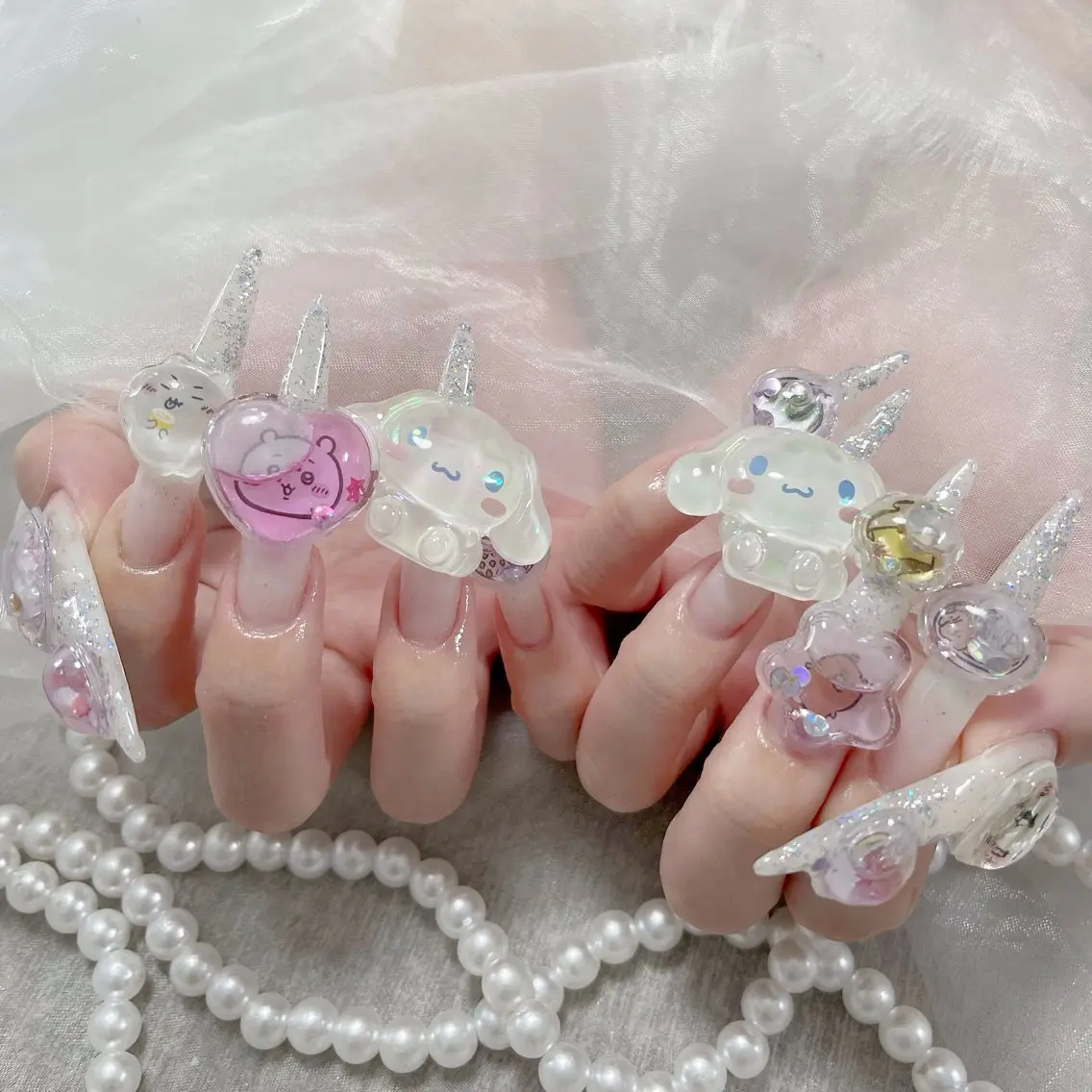 ネイル オーロラネイル 長さ出し フラッシュネイル フレンチネイル ジェルネイル ハンドネイル ハンドケア CiCi Nail Salonのネイルデザイン