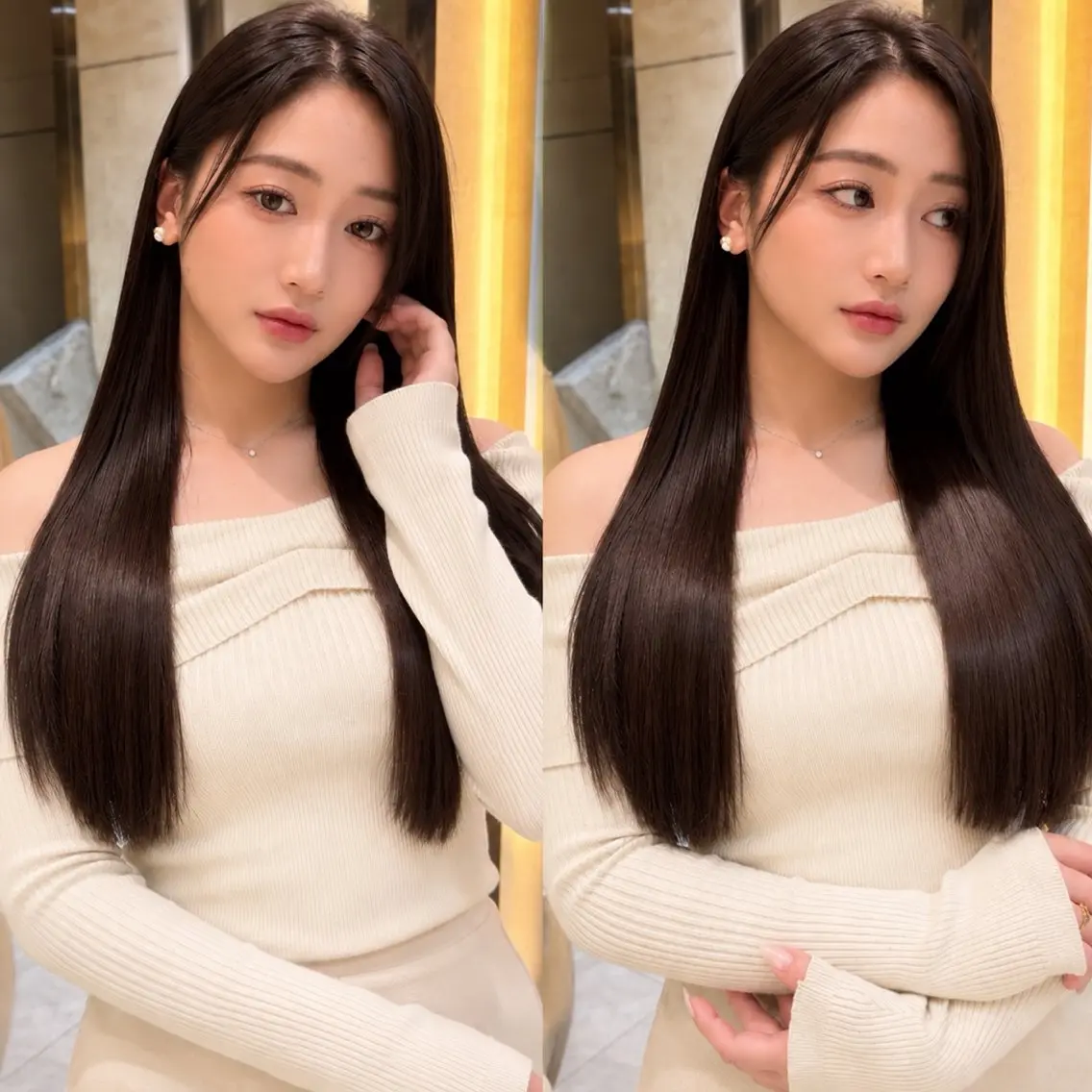ロング カット 縮毛矯正 トリートメント 韓国レイヤー 田中 励也のヘアスタイル
