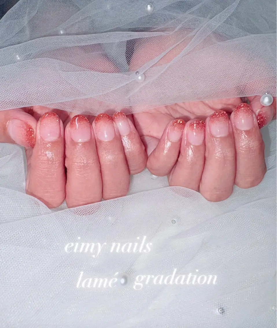 ネイル フラッシュネイル グラデーション ラメ(グリッター) ラメグラデーション オレンジ ハンドネイル eimy nails♡のネイルデザイン