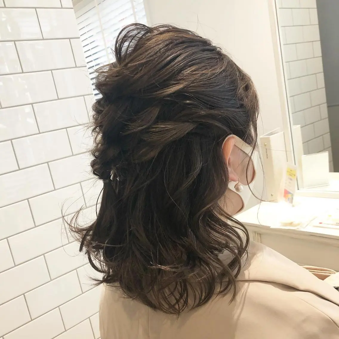 セミロング カラー ヘアアレンジ ハーフアップ 結婚式・ブライダル ✨🌿大人可愛い愛さ れhair🌿✨松本のヘアスタイル