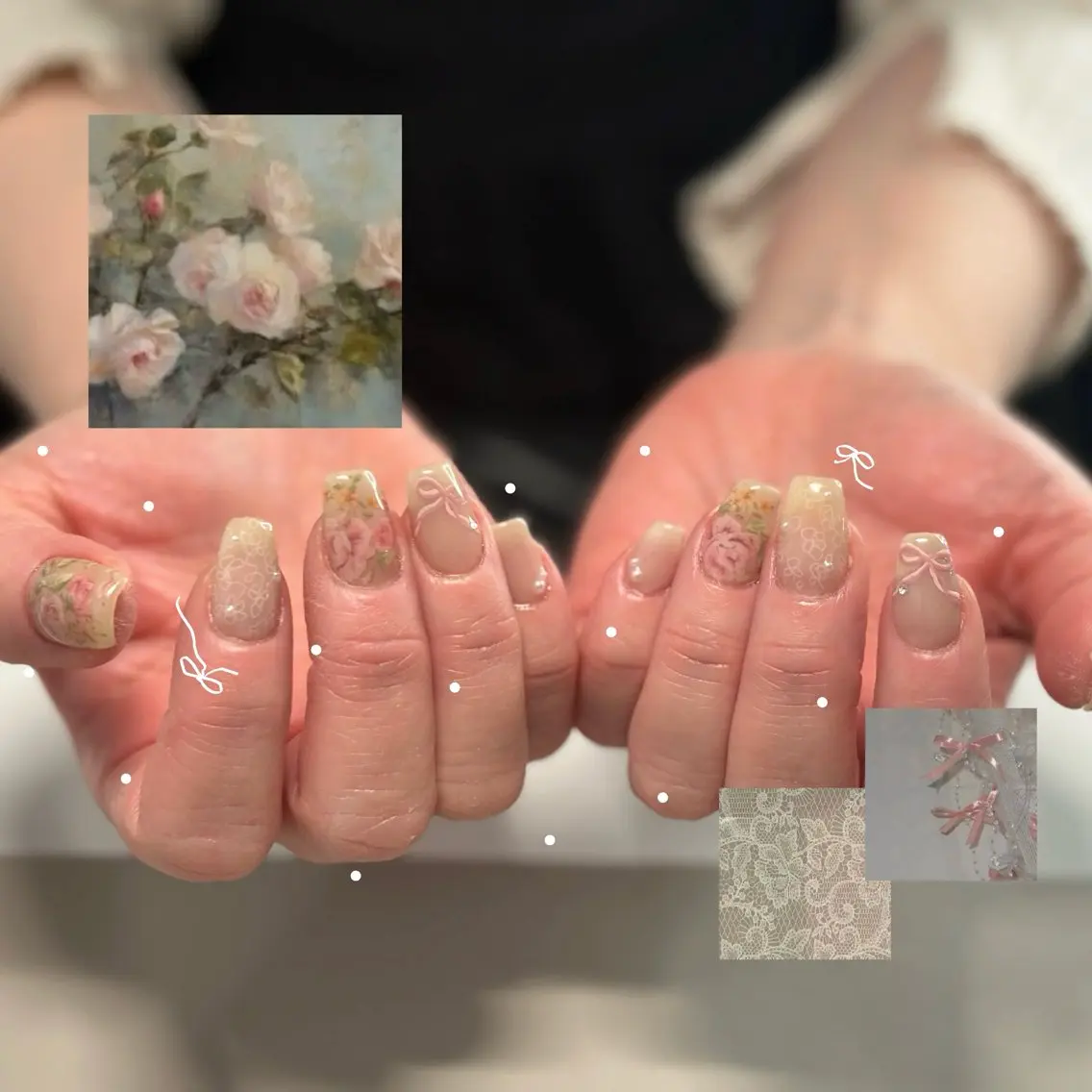 ネイル アートネイル フラワーネイル ガーリー レース リボン 上田 智純のネイルデザイン