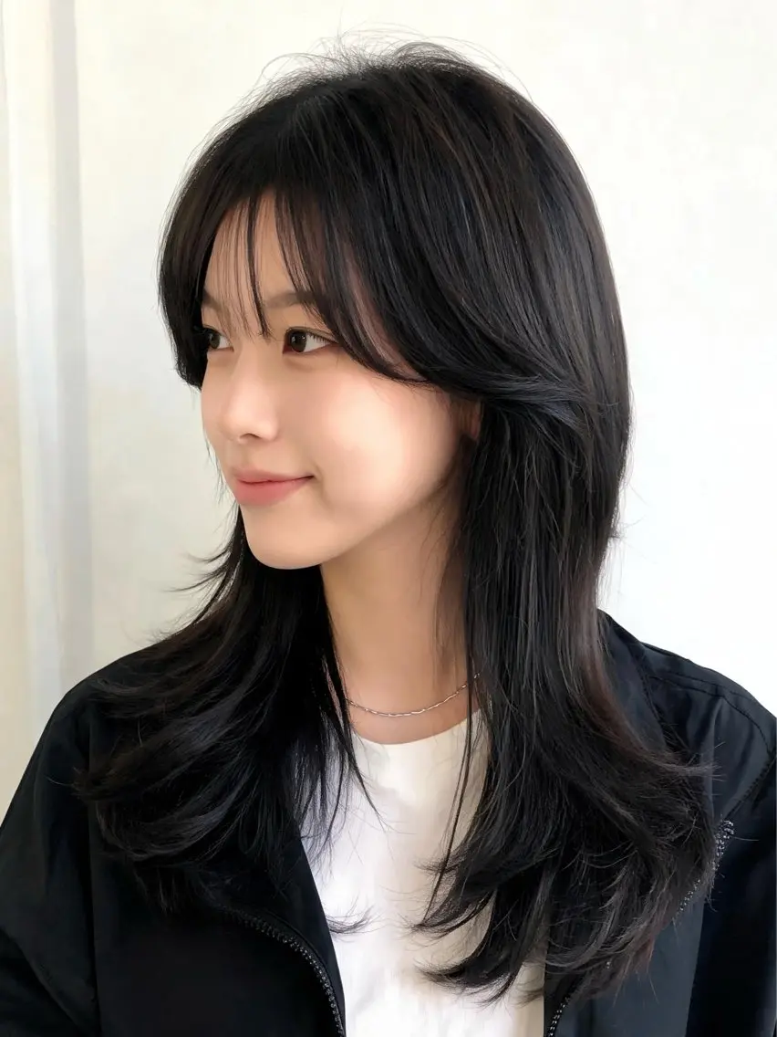 ミディアム ミディアムレイヤー くびれヘア 顔まわりレイヤー 韓国風ヘア レイヤーカット カット ヘアカラー 韓国レイヤーカット 🫧大阪梅田レイヤーのヘアスタイル