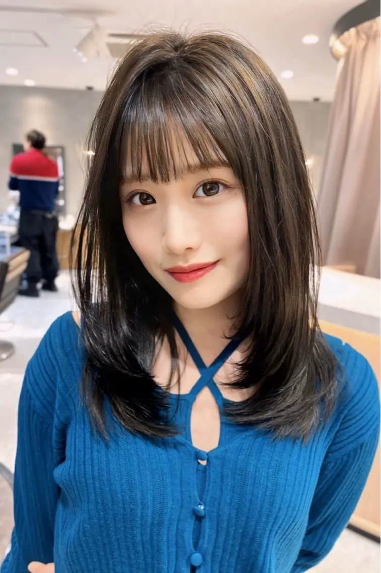ミディアム ミディアムレイヤー 顔まわりレイヤー 顔周りカット ハイレイヤー レイヤーカット カット ヘアカラー トリートメント MOMOHA/ 🍑レイヤーカットのヘアスタイル