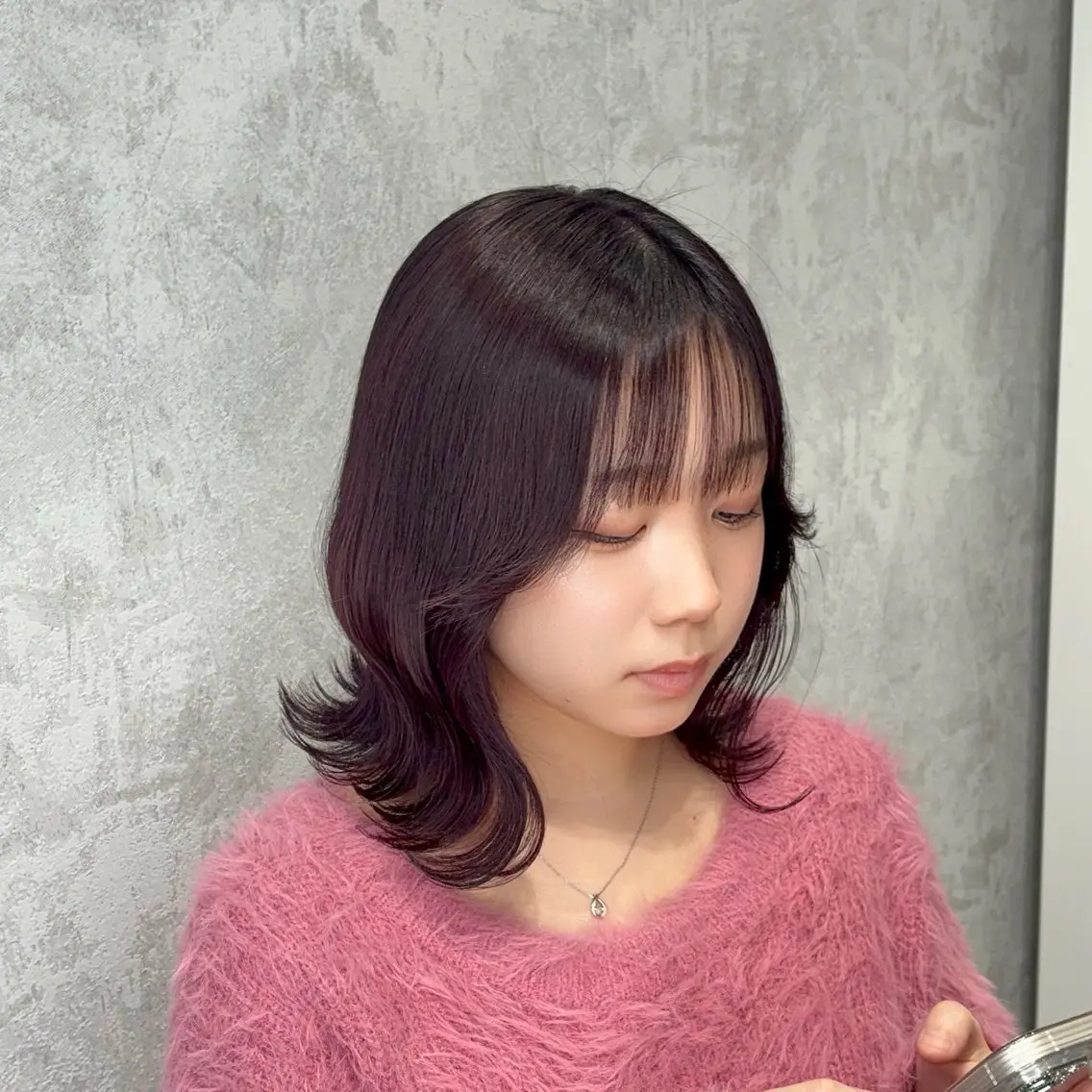 ミディアム カラー ピンクカラー Demihair もものヘアスタイル