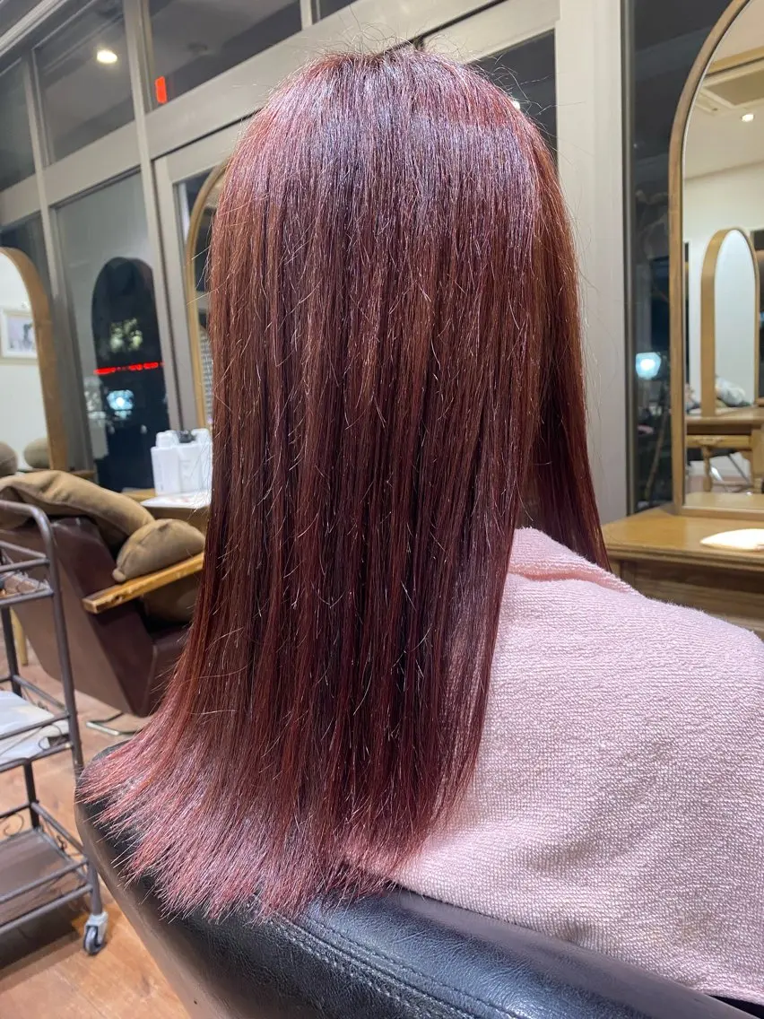 ロング カラー ベージュカラー ピンクカラー ピンクベージュ トリートメント ヘアカラー タグチ ランのヘアスタイル