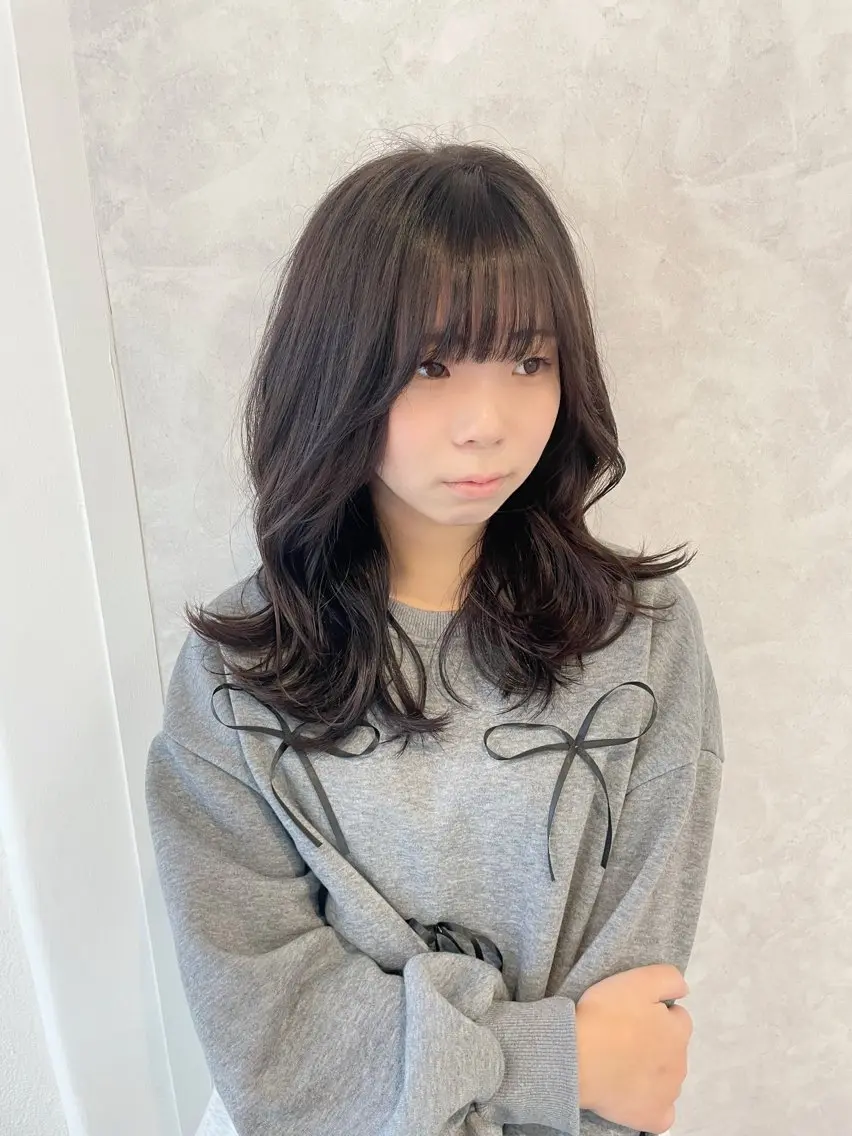セミロング 顔まわりレイヤー 髪質改善 韓国風ヘア レイヤーカット サイドバング カット ヘアカラー トリートメント Yusei/似合わせ /韓国風レイヤーのヘアスタイル