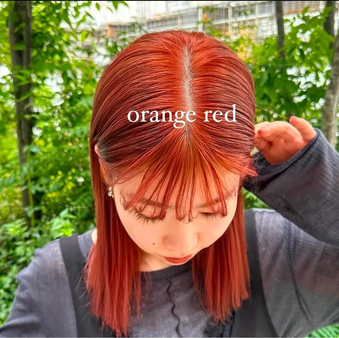 ミディアム カラー ブリーチ ダブルカラー ブリーチなしカラー オレンジ オレンジレッド ❤️アヤカ レイヤーカット❤️のヘアスタイル