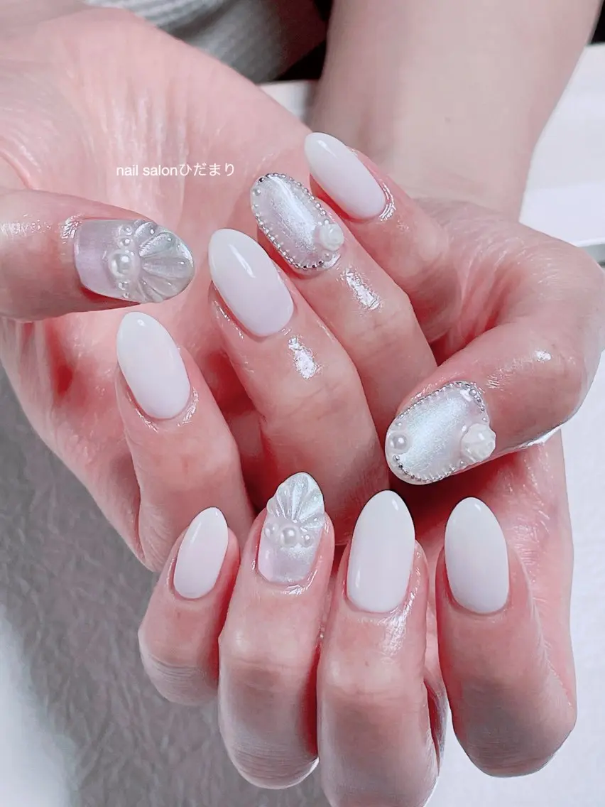 ネイル ホワイト ハンドネイル NailSalon ひだまりのネイルデザイン