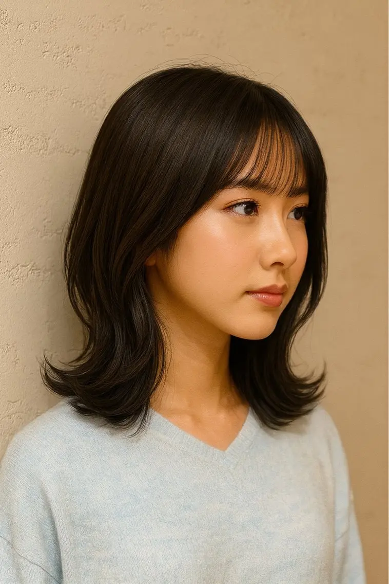 ミディアム ミディアムレイヤー くびれヘア レイヤーカット 外ハネヘア 松田 響のヘアスタイル