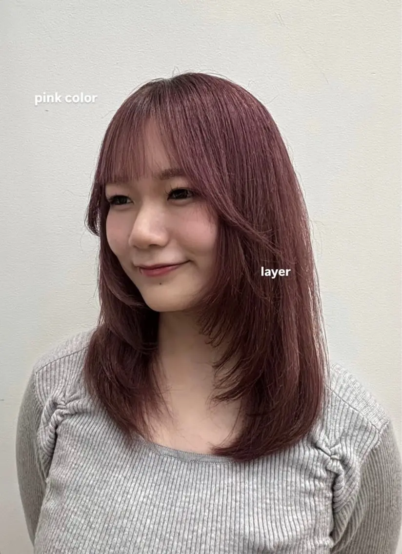 カラー ブリーチ ブラウンカラー ブリーチなしカラー ピンクカラー 村田 彩音のヘアスタイル