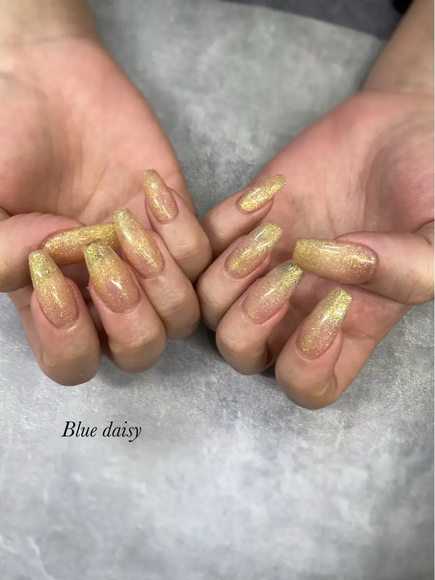 ネイル ラメ(グリッター) ワンカラーネイル 黄色 ハンドネイル Blue daisy 栄本店のネイルデザイン