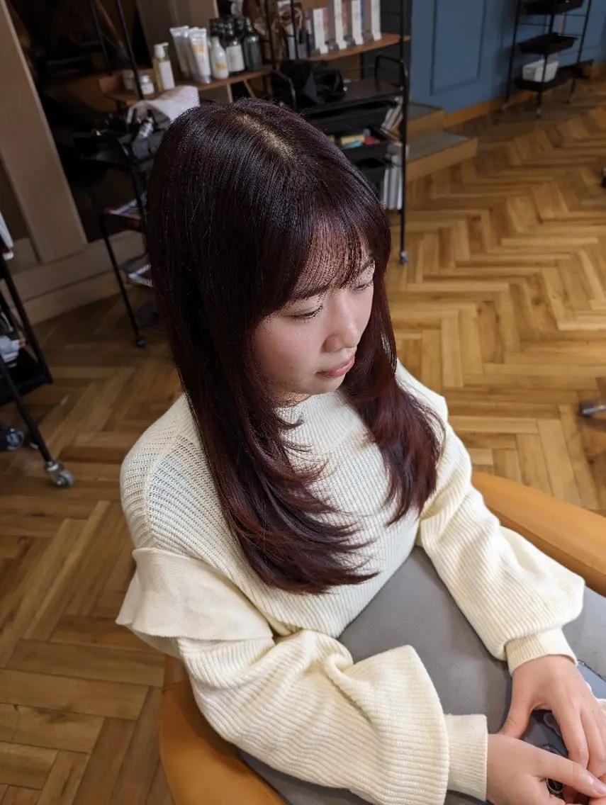 セミロング 顔まわりレイヤー 顔周りカット レイヤーカット カット トリートメント newi 天王寺　 masakoのヘアスタイル