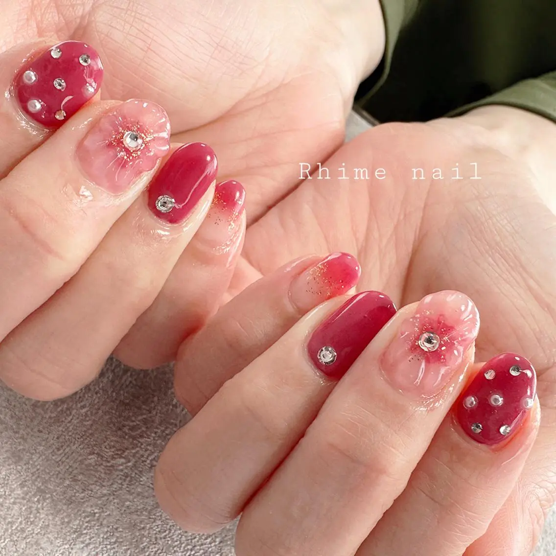 ネイル フラワーネイル オフィスネイル ぷっくりネイル シンプルネイル Rhime nail ライムネイルのネイルデザイン