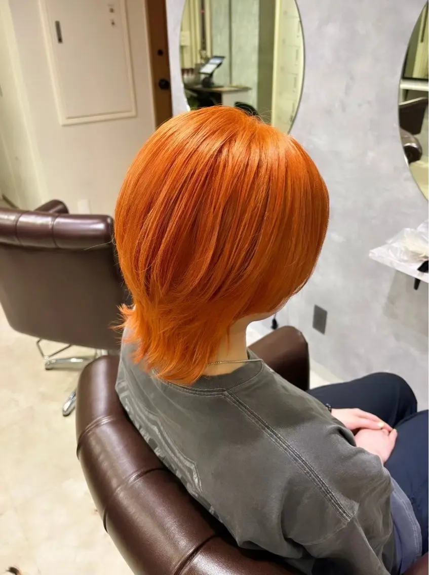 ショート カラー オレンジ ヘアカラー ハイトーン/🫧 トレンドカラー/あやのヘアスタイル