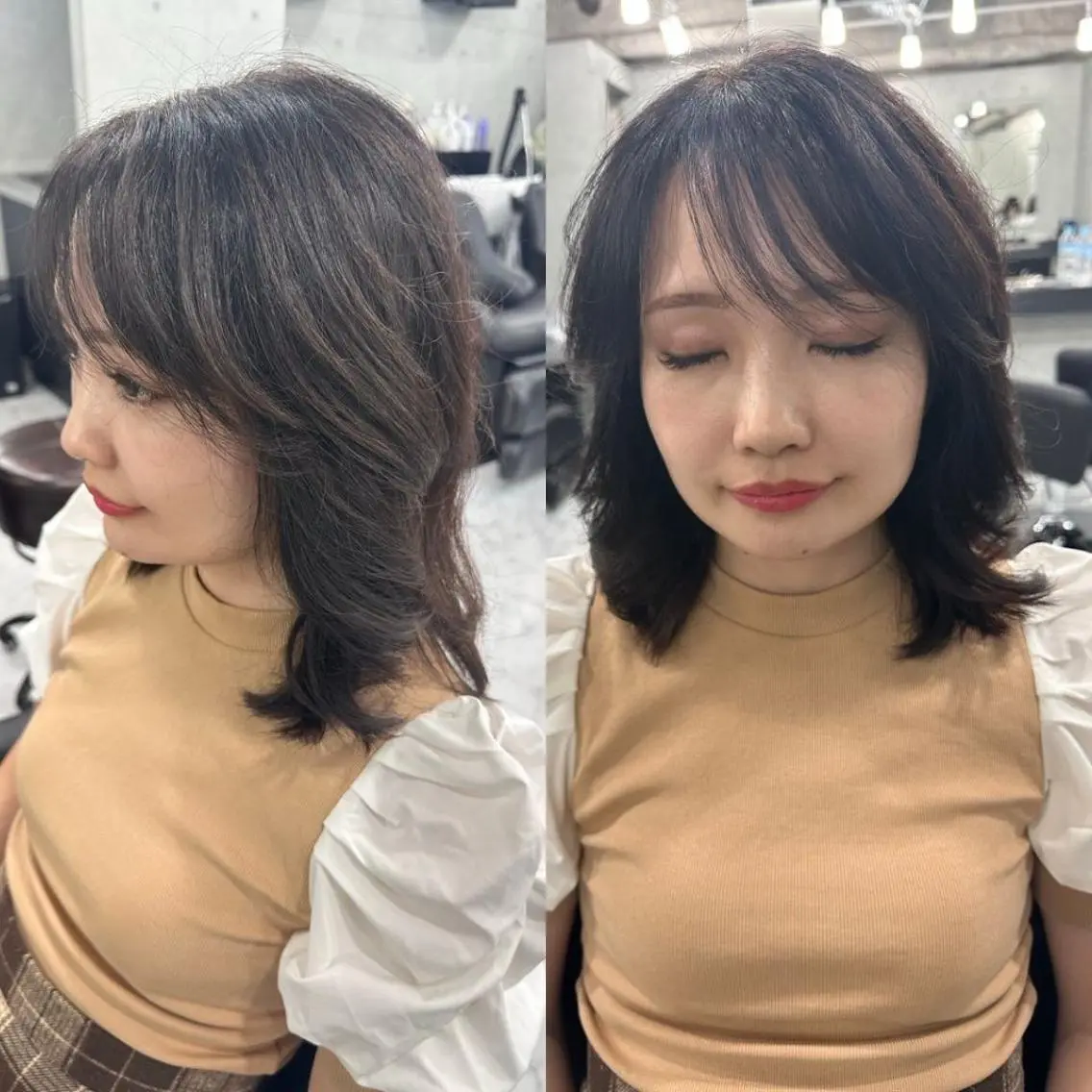 ミディアム カラー パーマ ブラウンカラー 透明感カラー ダークブラウン レイヤーカット 小顔カット ❇️安達 優心❇️ レイヤー/艶髪特化のヘアスタイル