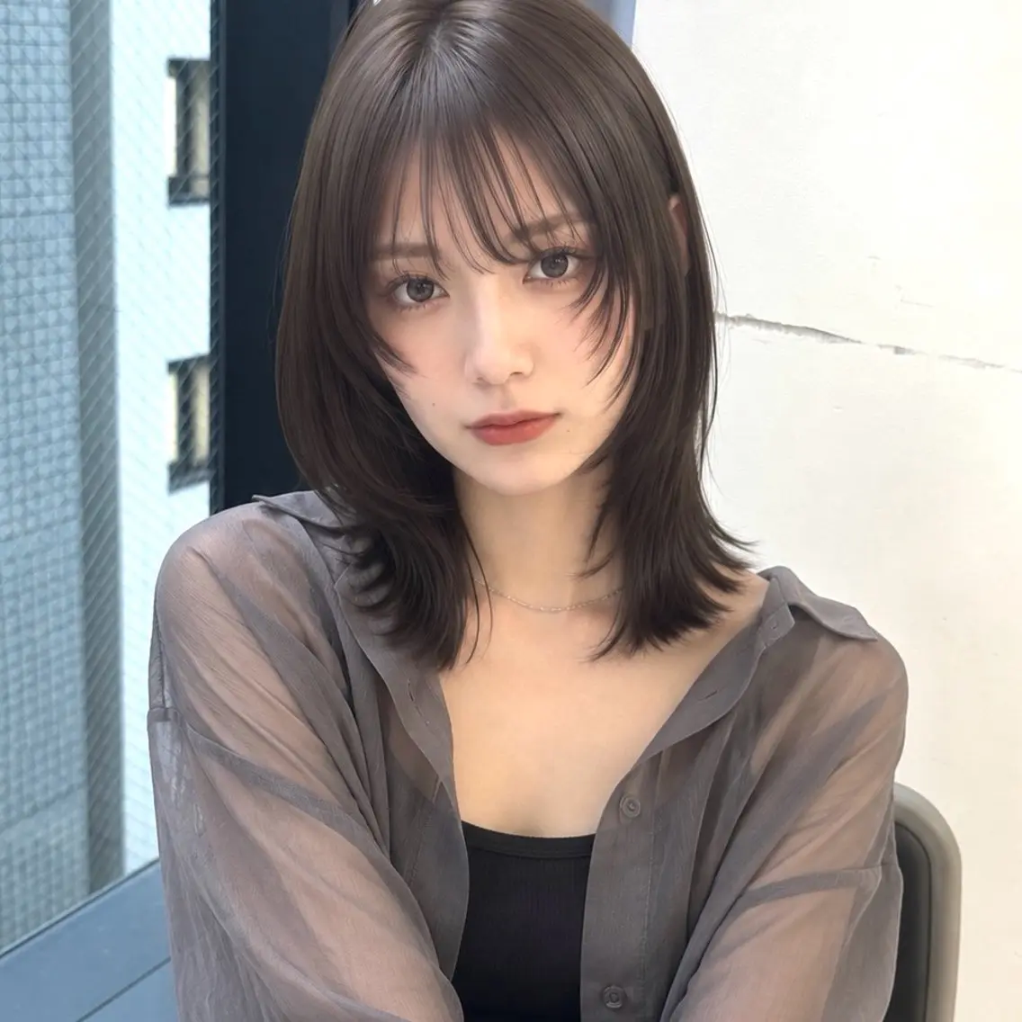 ミディアム カラー パーマ ミディアムレイヤー レイヤーカット 縮毛矯正 カット 縮毛矯正 レイヤー×髪質改善 🌀渋谷 KANAのヘアスタイル