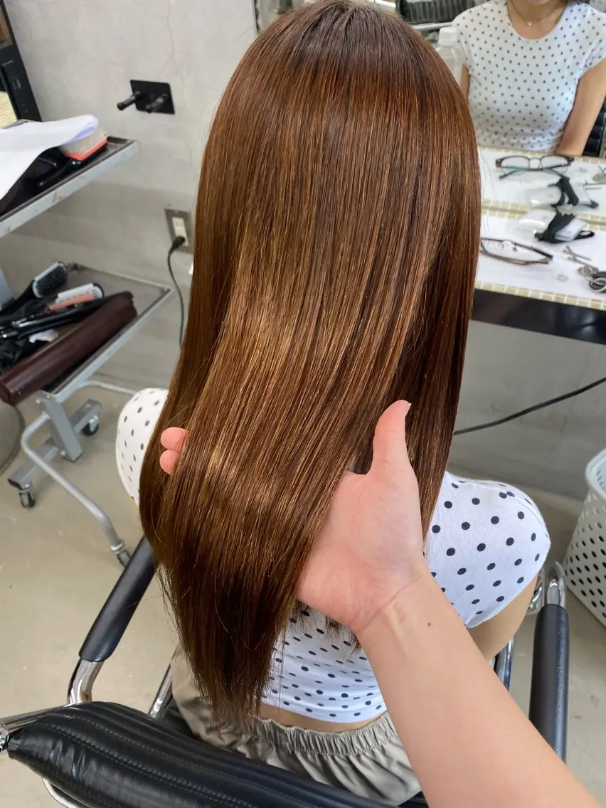 ロング 酸性ストレート 縮毛矯正 艶カラー／ストレート かとうゆうき🍯のヘアスタイル