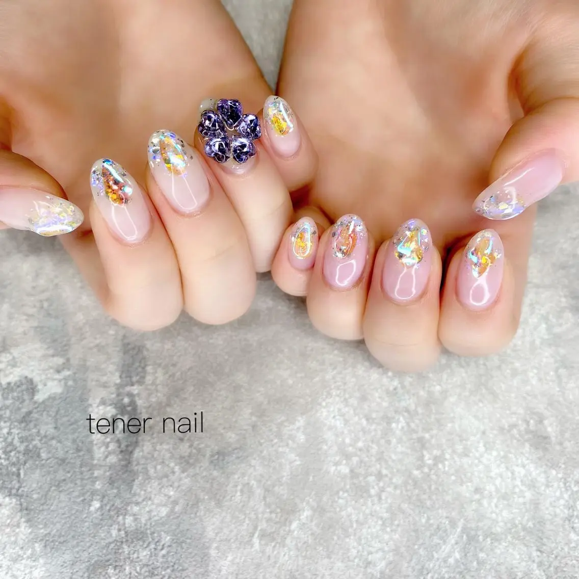 ネイル オーロラネイル フラワーネイル キラキラネイル テネルネイル tener nailのネイルデザイン