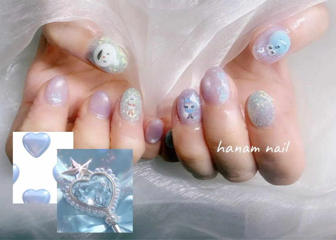 ネイル マグネットネイル ハンドネイル hanam nail 🌿🩵ハナムネイルのネイルデザイン