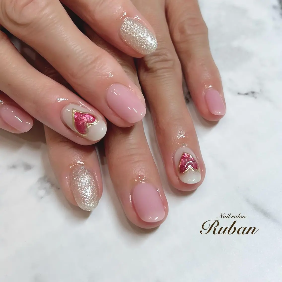 ネイル ハート オフィスネイル ピンク シンプルネイル Nail salon Rubanのネイルデザイン