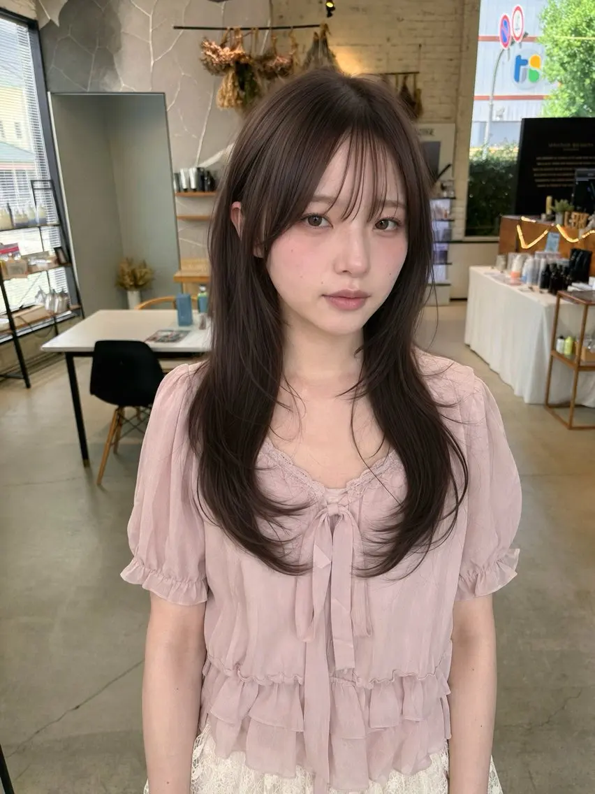 ミディアム カラー 透明感カラー 顔周りカット レイヤーカット 小顔カット 韓国レイヤー/モテ髪 アベマ/マエダジュンのヘアスタイル