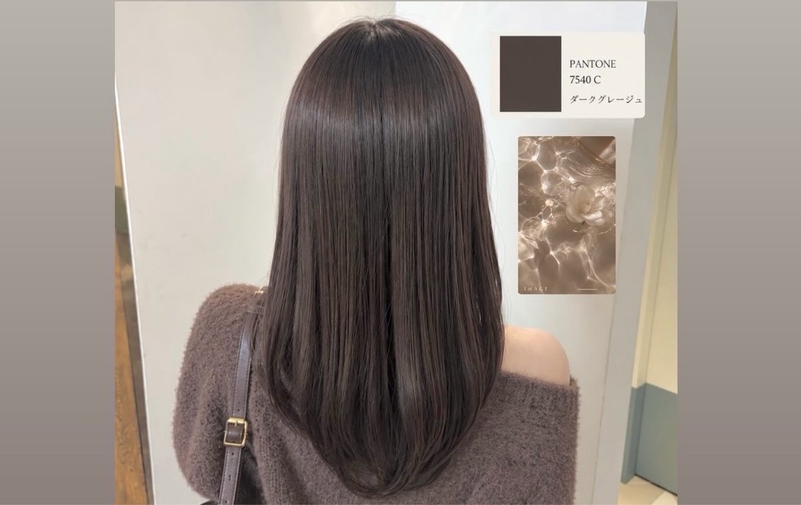 セミロング カラー 透明感カラー ダークグレー ダークグレージュ グレージュ カット ヘアカラー トリートメント ヒナ/酸性ストレート /髪質改善のヘアスタイル