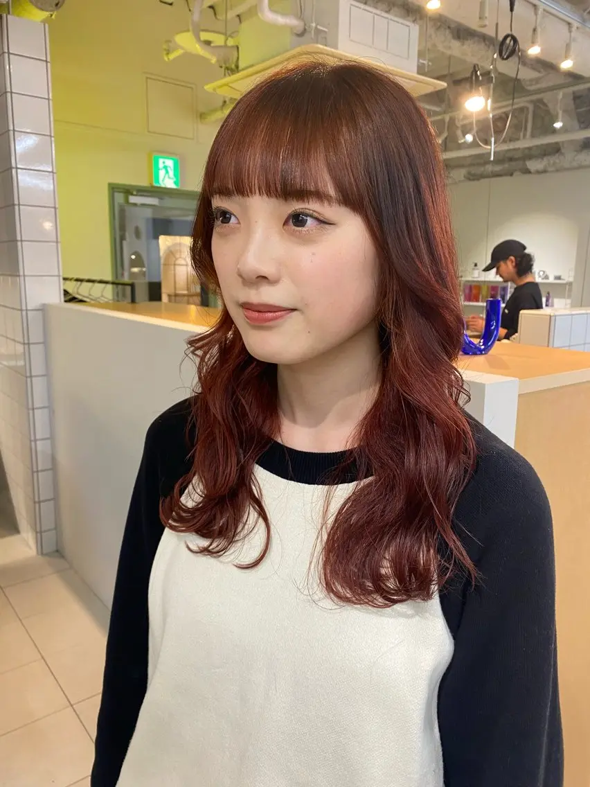 ロング カラー ブラウンカラー オレンジ オレンジブラウン 顔まわりレイヤー レイヤーカット カット ヘアカラー トリートメント LUVISM新潟🎀 透明感カラー/ミユのヘアスタイル