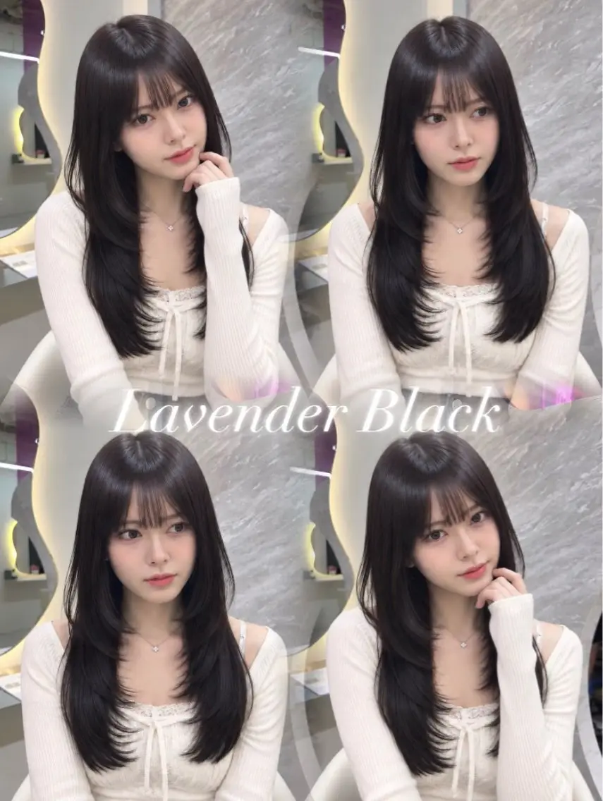 セミロング カラー ヘアアレンジ 黒髪 ブルーカラー ブルーブラック 透明感カラー グレージュ カット ヘアカラー 🖤kana韓国ヘア 艶髪カラー特化🖤のヘアスタイル