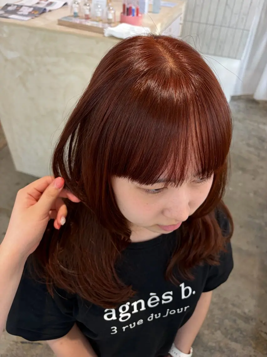 ロング カラー ブリーチ ブリーチなしカラー オレンジ ヘアカラー Terve.野崎 真里奈のヘアスタイル