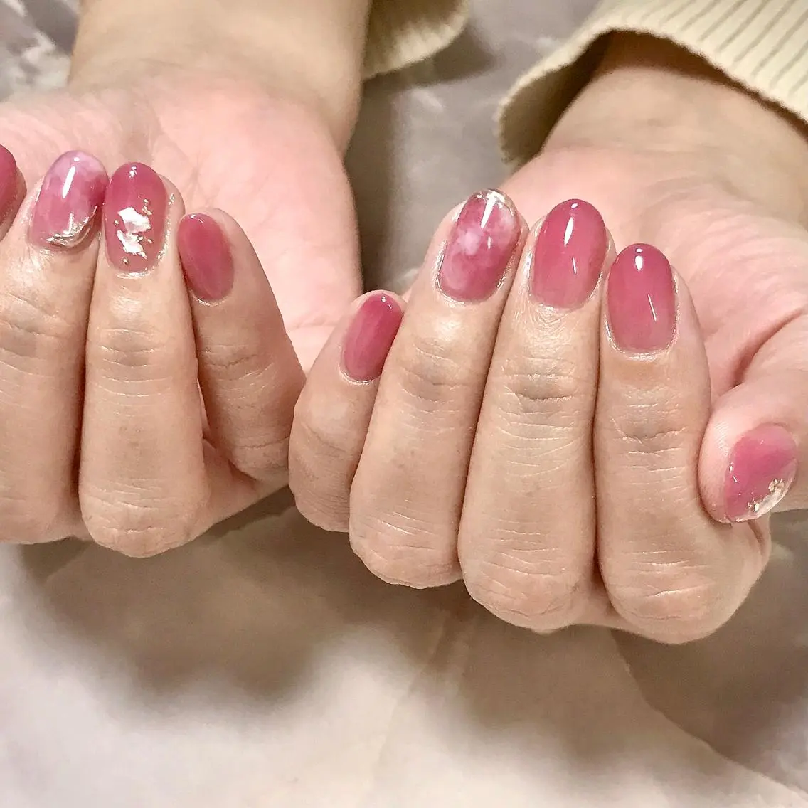 ネイル ミラーネイル ニュアンスネイル オフィスネイル ワンカラーネイル ピンク ステラ marikominoのネイルデザイン