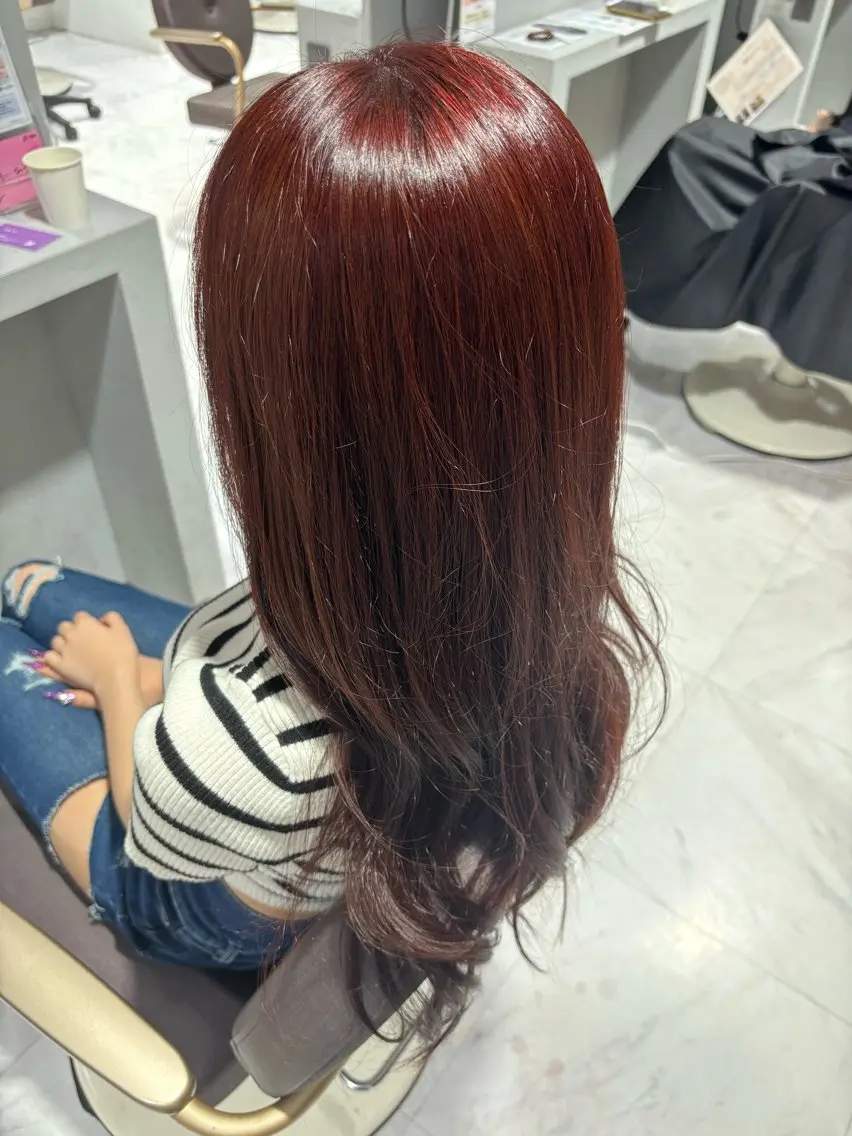 ロング カラー ブリーチ ブラウンカラー ダブルカラー ブリーチなしカラー レッドカラー 山崎 南乃のヘアスタイル