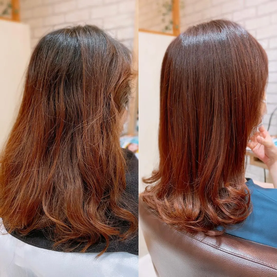 セミロング カラー パーマ セミロングパーマ オレンジ デジタルパーマ 清水 有実子のヘアスタイル