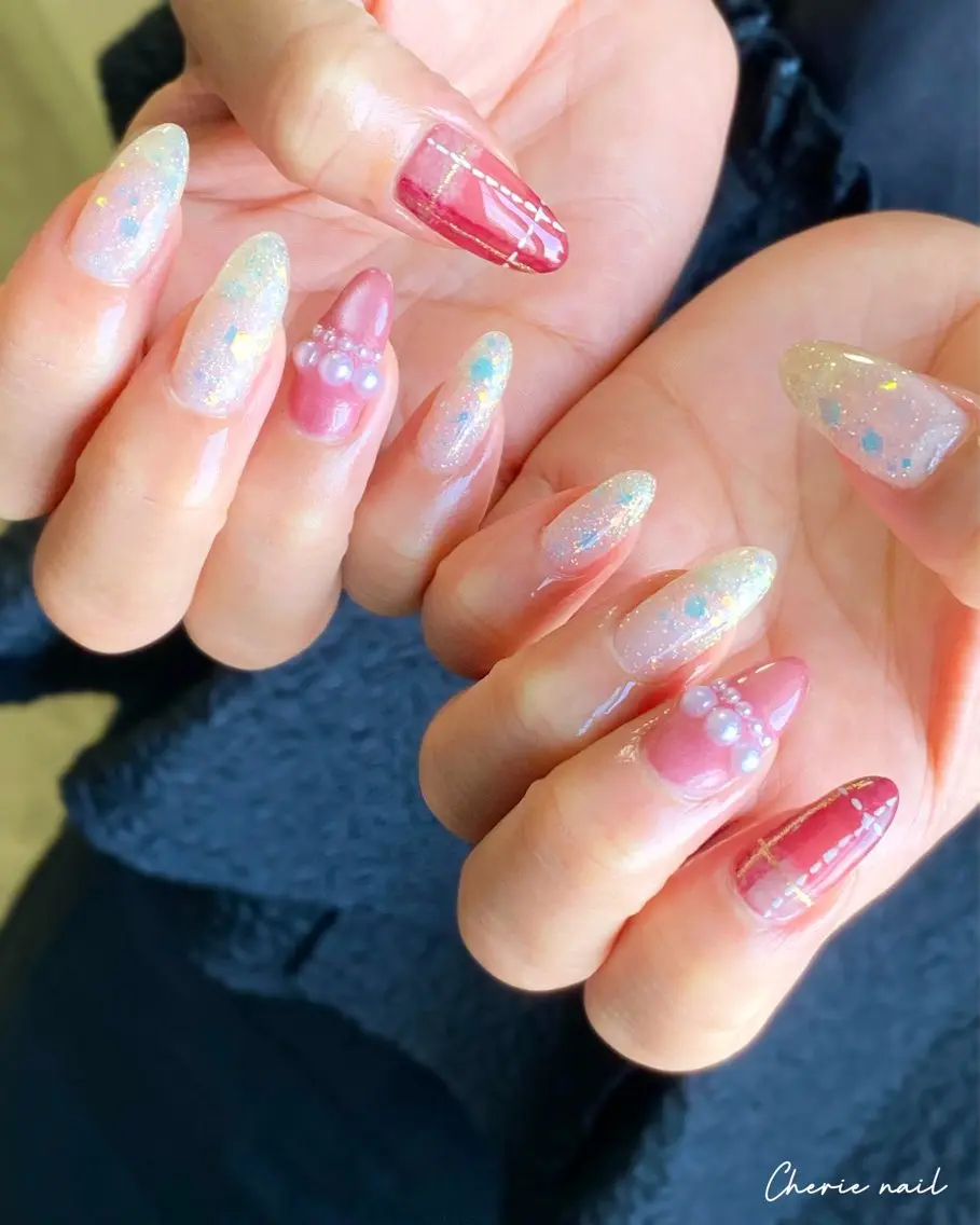 ネイル ジェルネイル ラメ(グリッター) マグネットネイル ハンドネイル Cherienail yunaのネイルデザイン