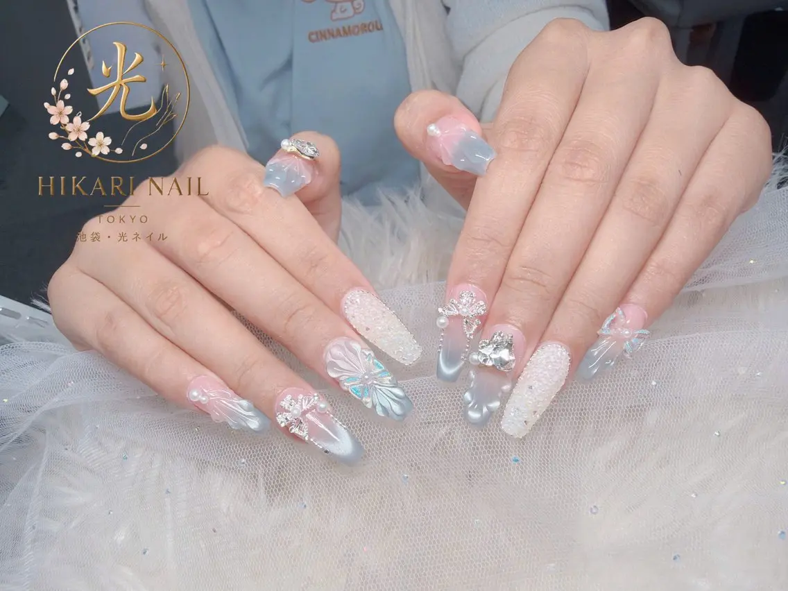 ネイル チークネイル 長さ出し フレンチネイル ガーリー ハロウィン ハンドネイル HikariNail Ikebukuroのネイルデザイン