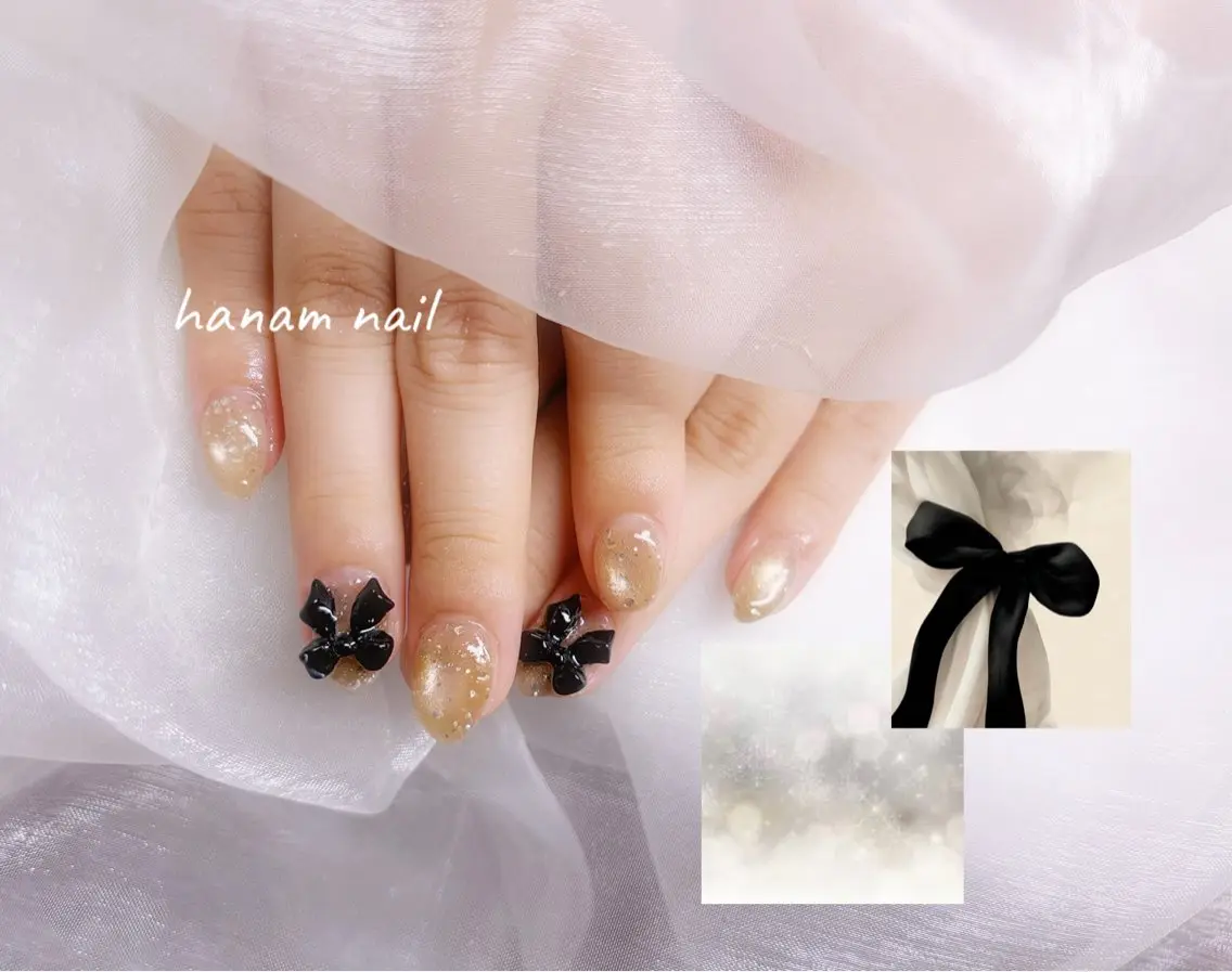 ネイル リボン ハンドネイル hanam nail 🌿🩵ハナムネイルのネイルデザイン