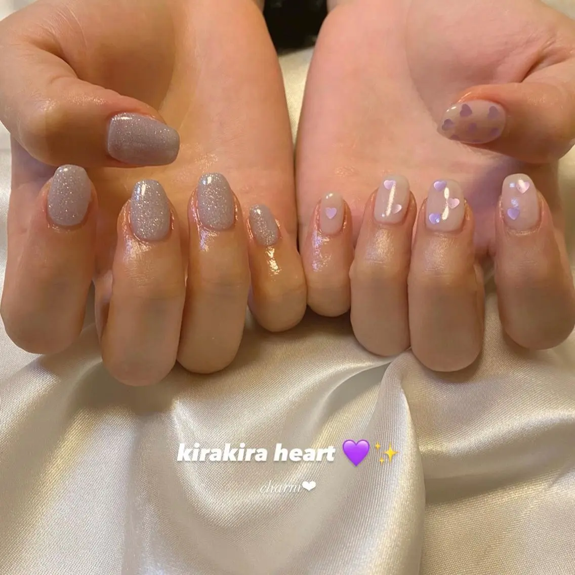 ネイル ハート キラキラネイル ラメ(グリッター) シンプルネイル ハンドネイル nail salon charmのネイルデザイン