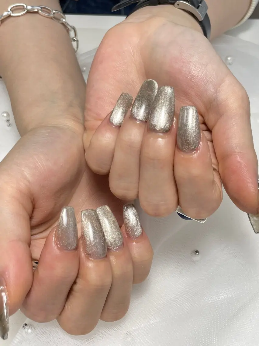 ネイル ブルー フレンチネイル ハート マグネットネイル ニュアンスネイル ハンドネイル Mnail _KKのネイルデザイン