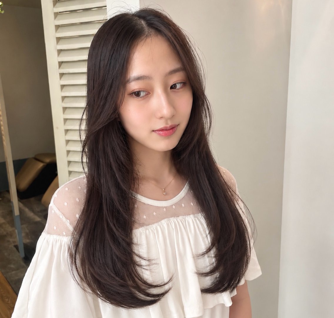 セミロング くびれヘア レイヤーカット ヒナ/酸性ストレート /髪質改善のヘアスタイル