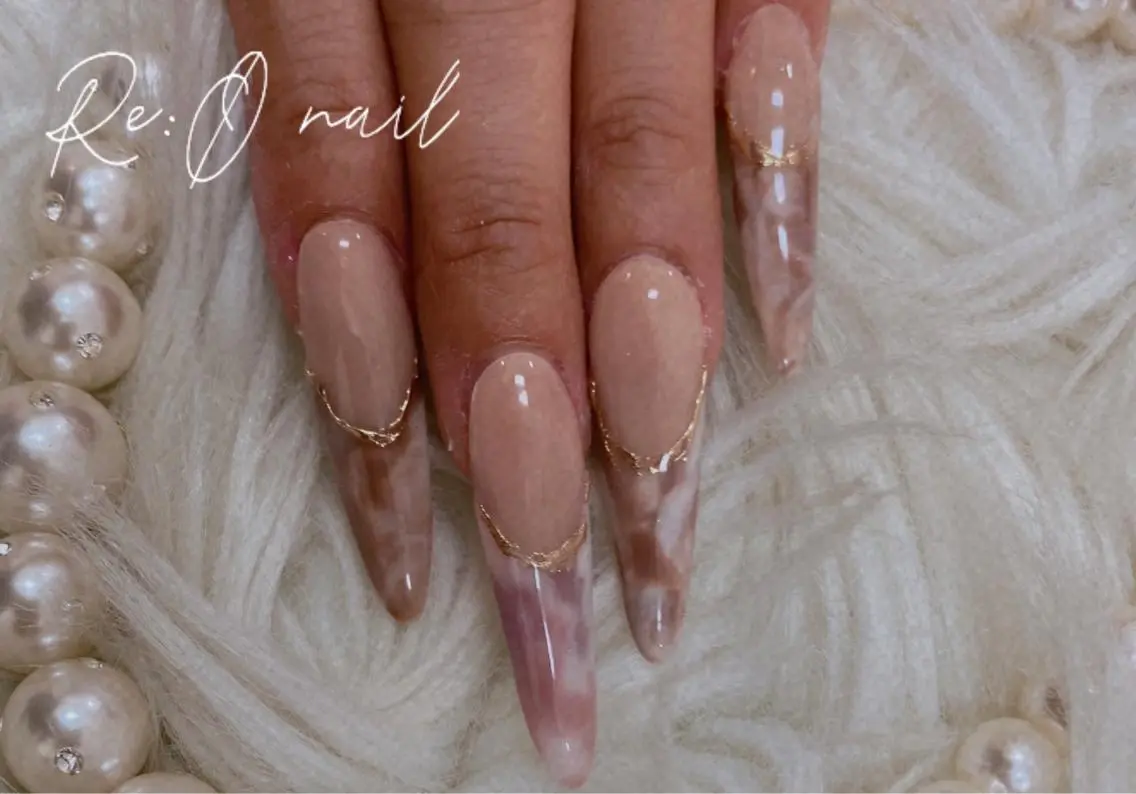 ネイル フレンチネイル 大理石ネイル(マーブル) ハンドネイル Re:Ø nail 🩵TSUJIのネイルデザイン