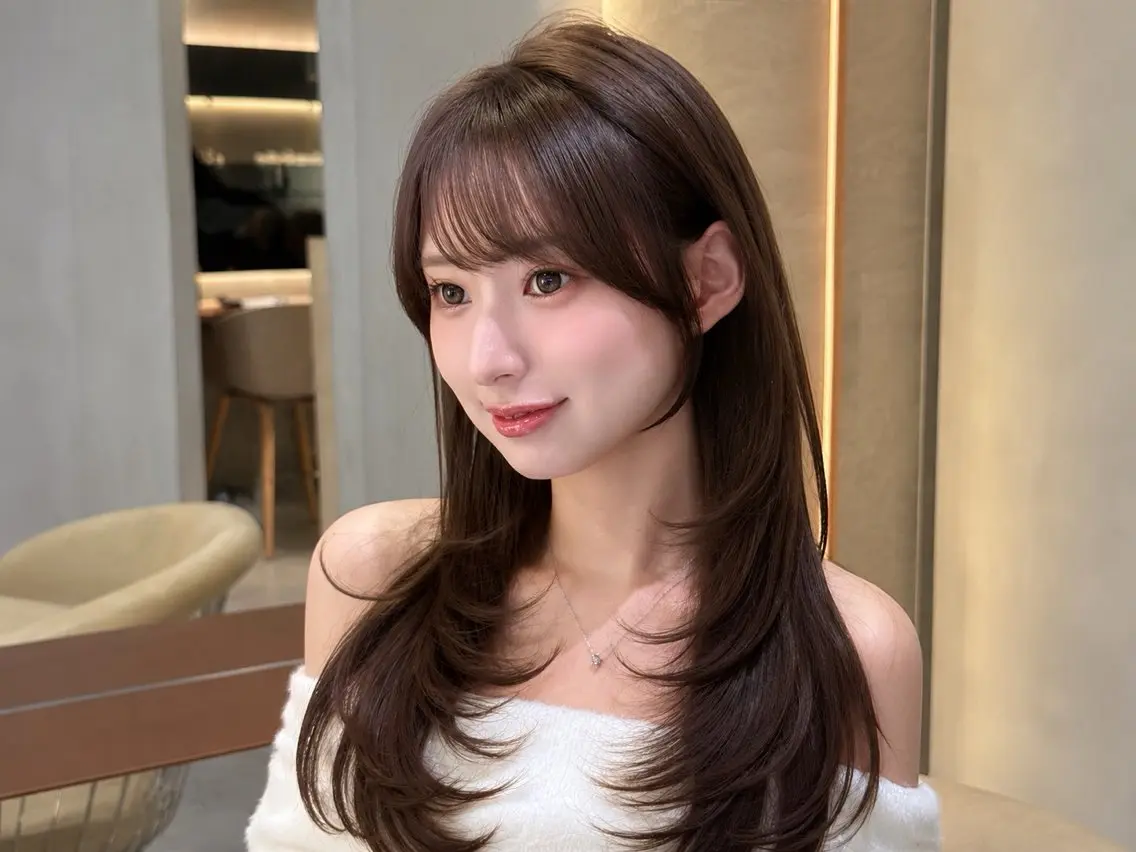 ロング カラー カット ヘアカラー 縮毛矯正 トリートメント 🦋韓国風レイヤー/ 艶髪矯正🦋凛太郎のヘアスタイル