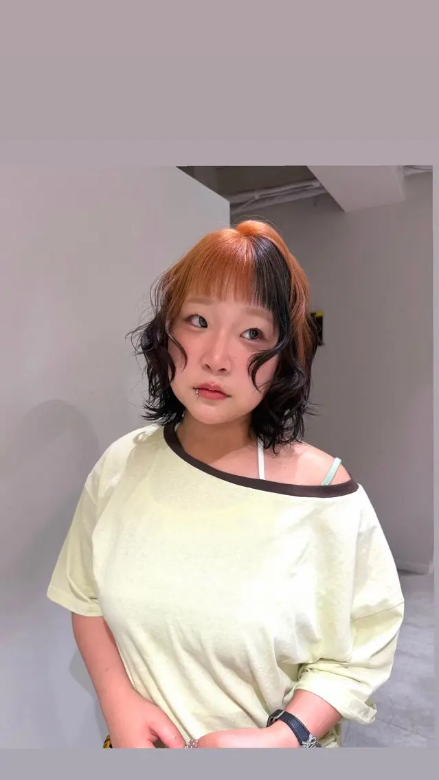 ショート カラー ブリーチ オレンジ ニュアンスパーマ /ボブパーマriseのヘアスタイル
